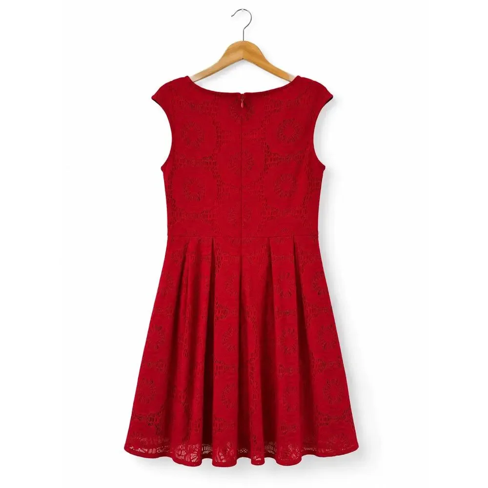 Roz & Ali Red Lace Fit & Flare Dress Size 10 Cap Sleeve Cocktail Party